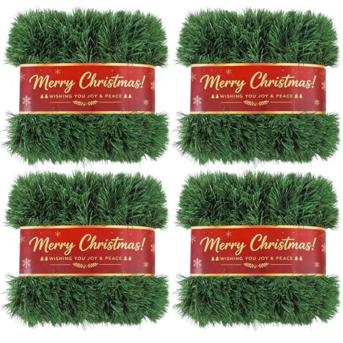 200FT Green Christmas Garland Decorations - 4 Pack, Indoor Outdoor PET