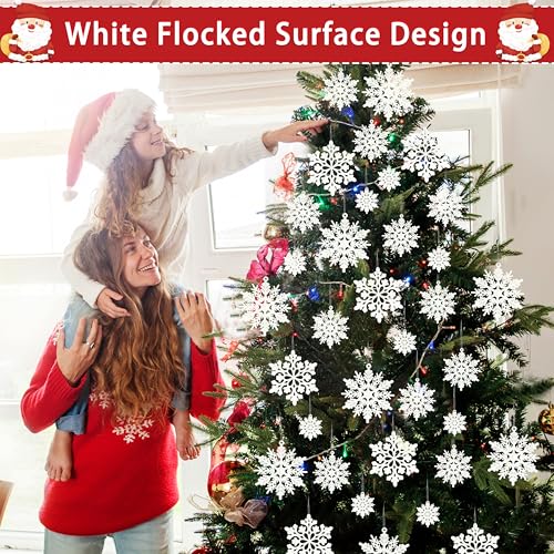 Indoor Christmas Snowflake Decorations Flocked White Set - 36pcs Velvet Ornaments for Holiday Tree & Winter Decor