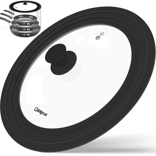 GDDGCUO Universal Pan Lids, Silicone Pot lids for Pots, Pans & Skillets - Fits 11", 12" & 13" Diameter Cookware, Replacement Frying Pan lid, Dishwasher Safe (Black)