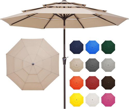 JEAREY 9FT Patio Umbrella - Outdoor Market Umbrella with UV Protection, Beige Color, 8 Ribs & Crank