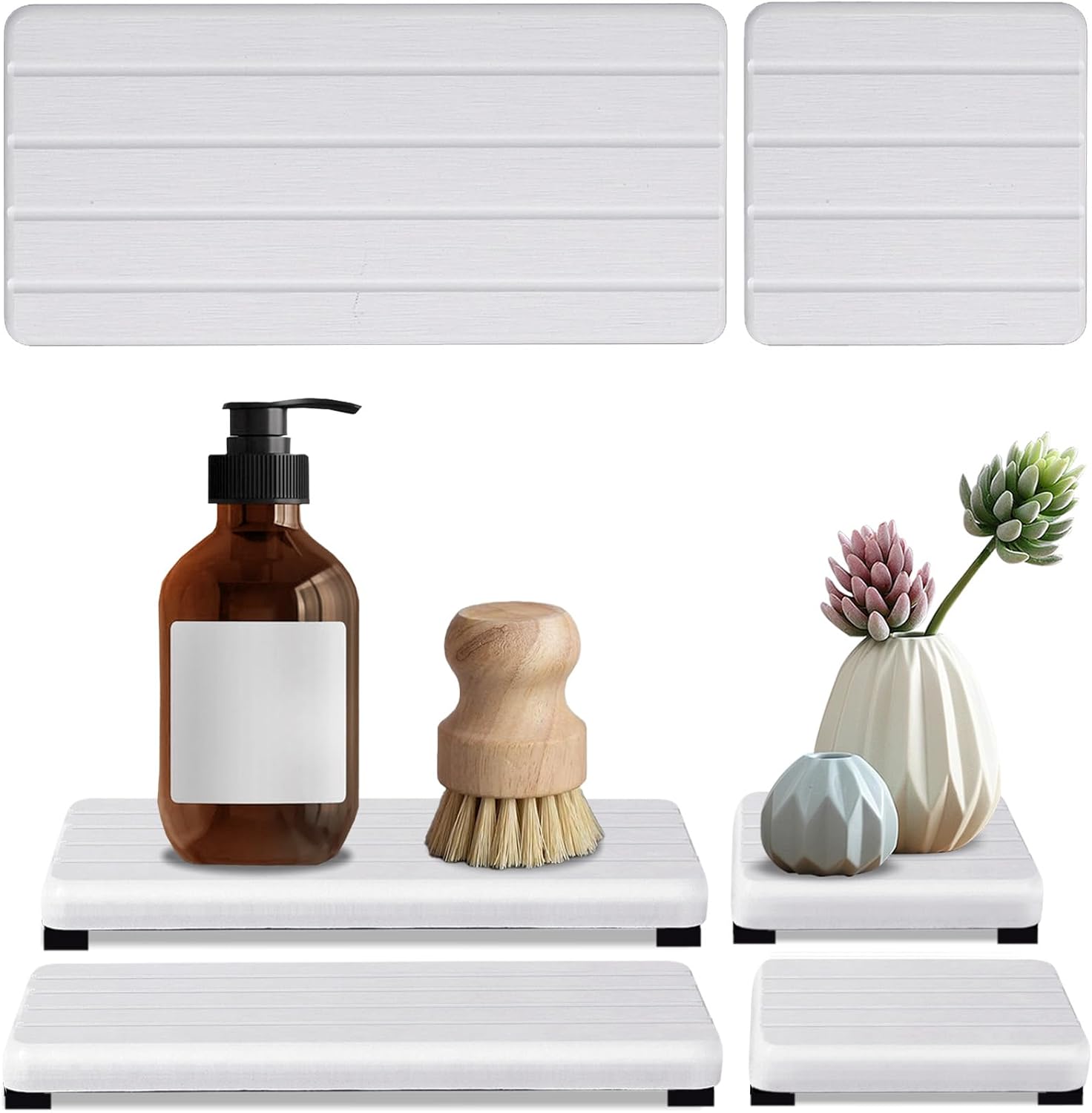 Skiennix 4PCS Diatomaceous Stone Drying Tray - Fast Drying Soap & Vanity Coaster Set