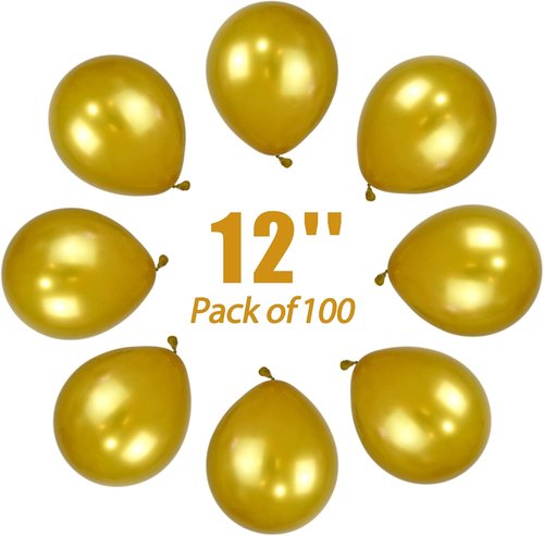 Gold Metallic Balloons - 12 Inch Latex Helium Balloons | 100pcs for Birthday & Wedding Decor