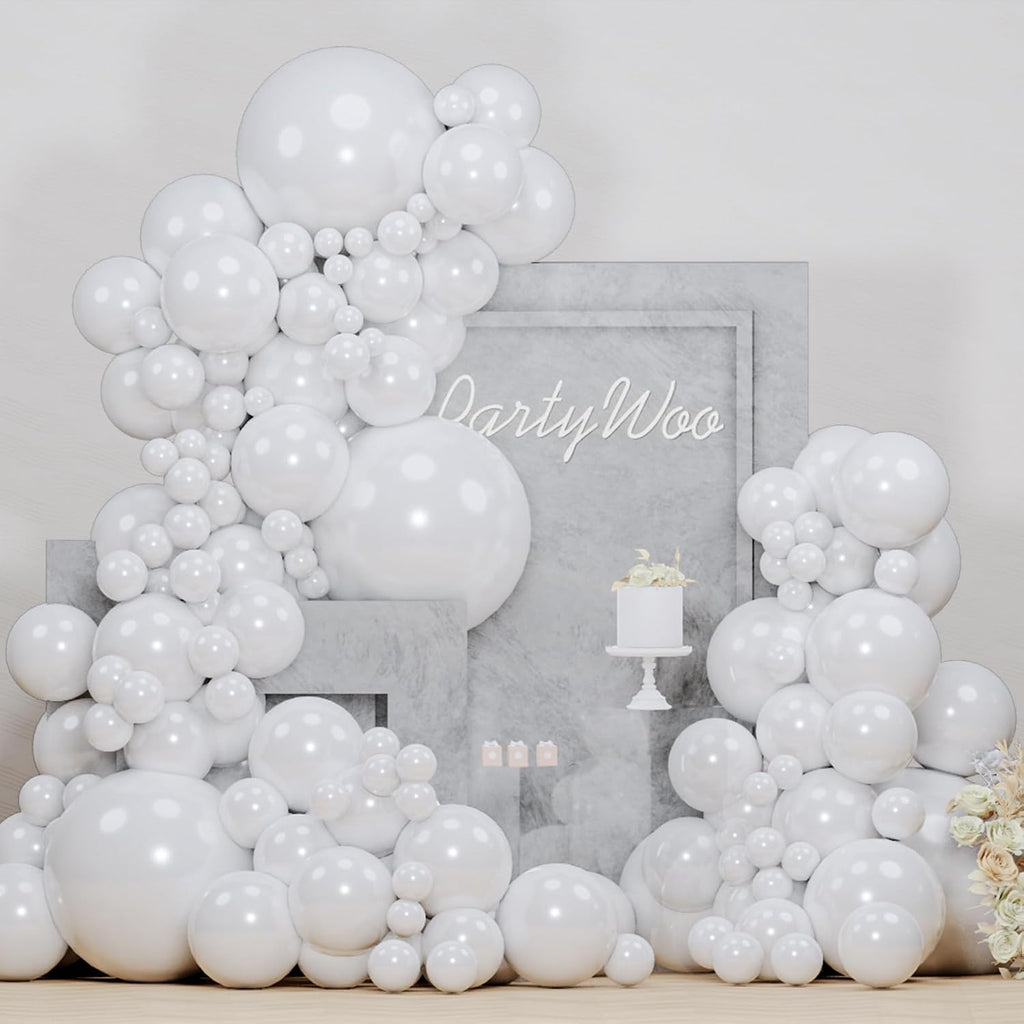 PartyWoo Pearl White Balloons - 152-Piece Metallic Latex Balloon Arch Kit | Wedding & Party Decor