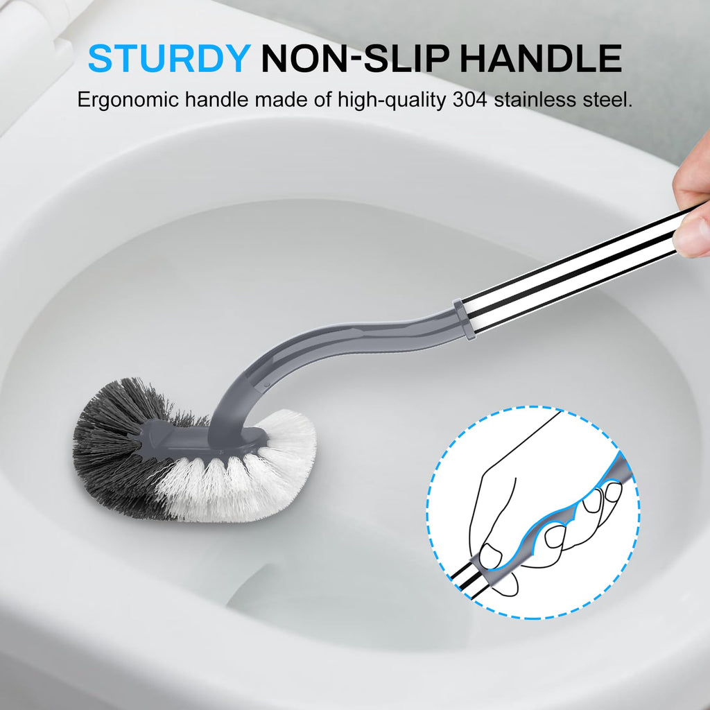 SetSail Toilet Brush and Holder Set, Compact Size Curved Toilet Bowl Brush for Bathroom Deep Cleaning with Stainless Steel Handle Toilet Cleaner Brush, Grey-2p