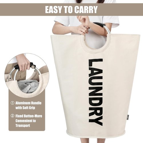 DOKEHOM X-Large Laundry Basket - Collapsible Freestanding Hamper | Beige Foldable Washing Bin