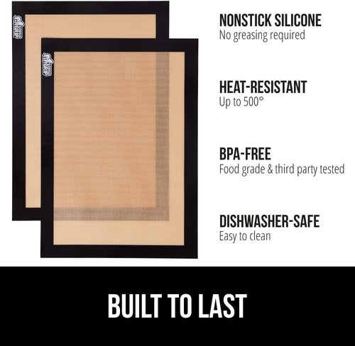 GORILLA GRIP Reusable Nonstick Silicone Baking Mats - 2PK Oven Safe Cookie Sheet Liners | Easy Clean, 11.75x8.25 Black