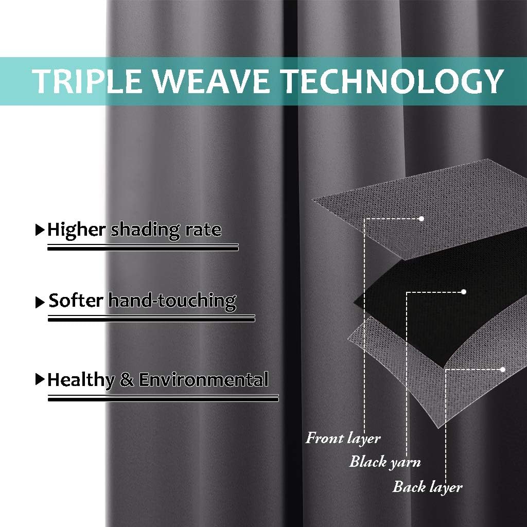 NICETOWN Total Shade Curtains - Heavy-Duty Light Blocking Drapes with Black Liner | Gray, 70" x 95" (2 Panels)