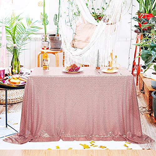 Nanbowang Pink Sequin Tablecloth - 15 x 8 Inches Rectangular Party Cover