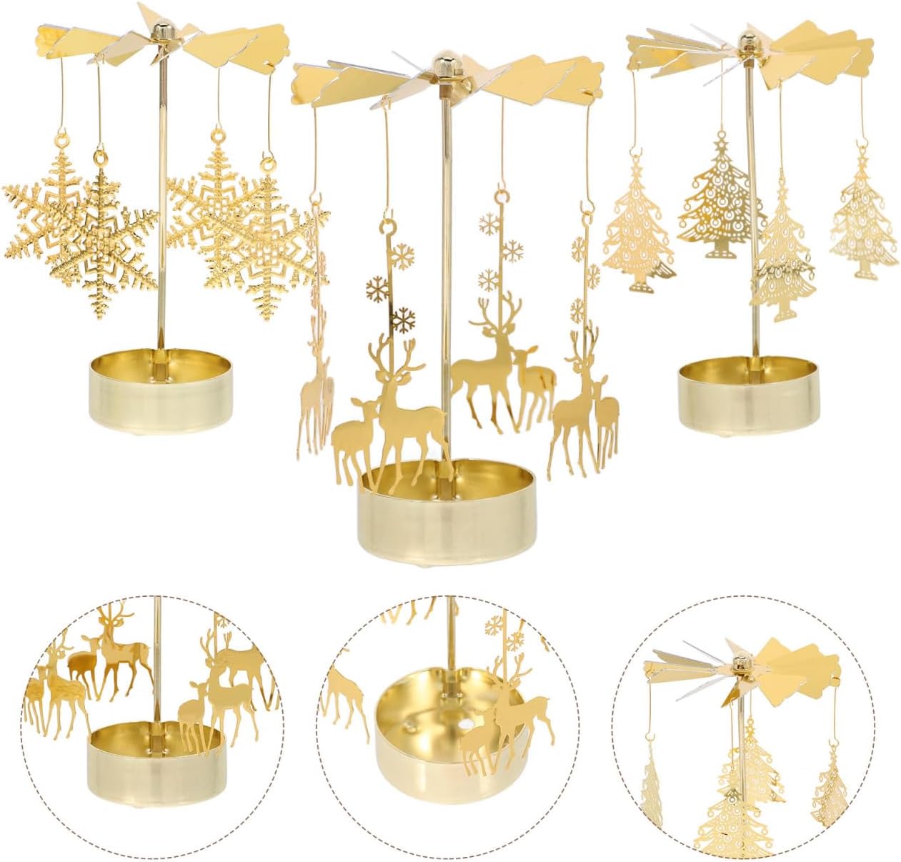 Zerodeko Rotary Candle Holder Set - 3pcs Metal Spinning Windmill Design for Christmas Decor | Festive Centerpieces