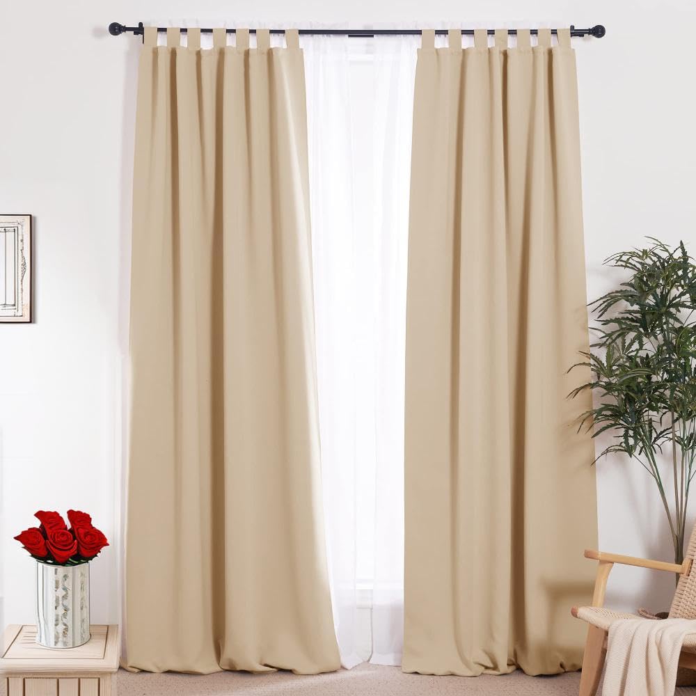 NICETOWN Adjustable Curtain Rods 2-Pack 48-86 Inch, Matte Black Copper Rods with Decorative Finials for Windows, Heavy Duty Window Drapery Poles for Indoor Outdoor Patio Bedroom