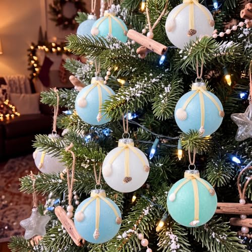 12 Pcs Coastal Christmas Tree Ornaments - Raffia Style, 2.36 Inch
