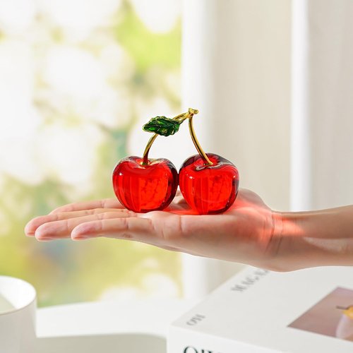Crystal Cherry Decor - Elegant Glass Fruit Accent for Kitchen & Living Room - Red Collectible