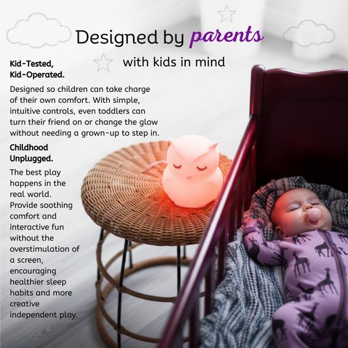 Lumipets Animal Kids Night Light, Junior Owl, Soft and Safe Silicone Rubber Lamp, Soothing Colors, Portable, Easy Control