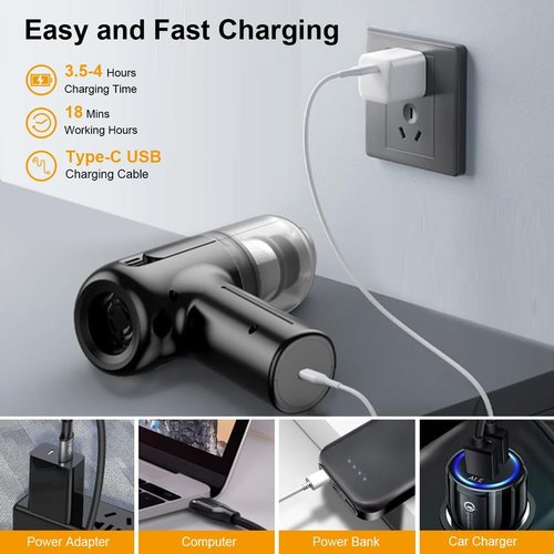 BANKKY Cordless Handheld Vacuum - 2-in-1 Mini Cleaner with 11000PA Power, LED Light & Multi-Nozzles
