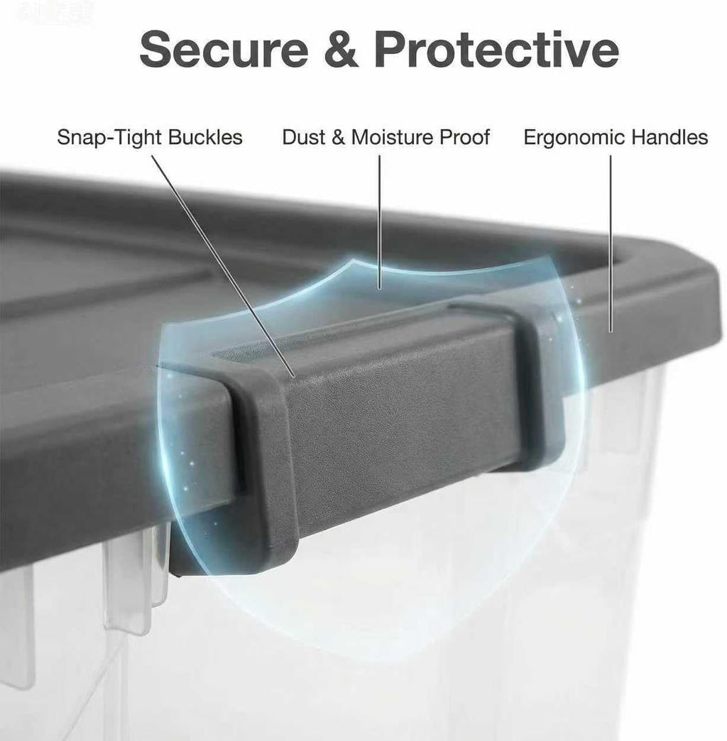 Regine Switzerland 76 Quart Durable Clear Plastic Storage Bins - Latch Lid, Dark Gray | Ideal for Office & Garage Organization