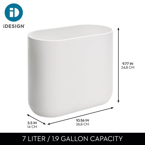 iDesign Small Slim Plastic Bathroom Trash Can, Garbage Can for Bedroom, Office, Desk, Dorm, White