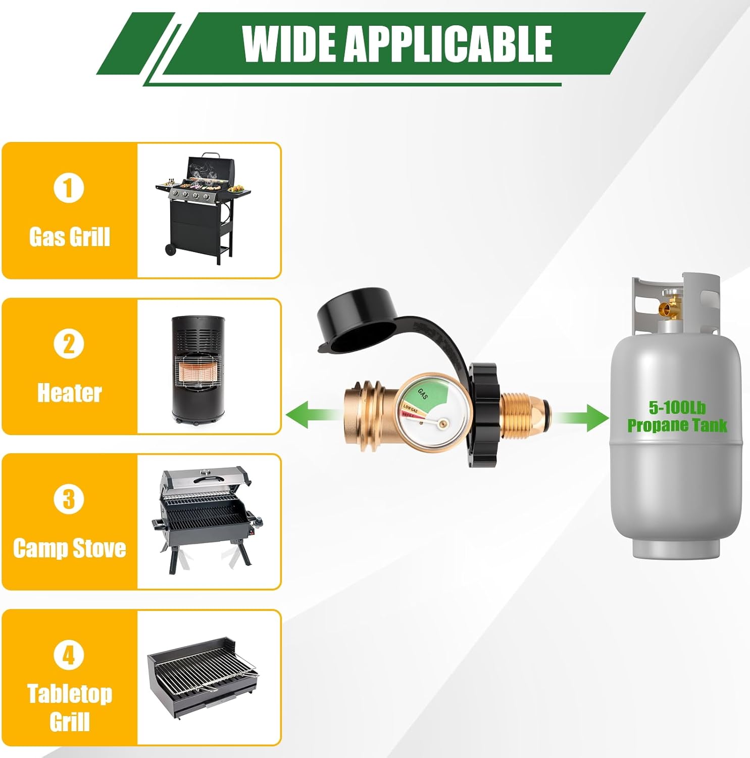 Skiennix 100 lb Propane Tank Adapter - POL to QCC1 Connection with Built-In Gauge for Easy Monitoring