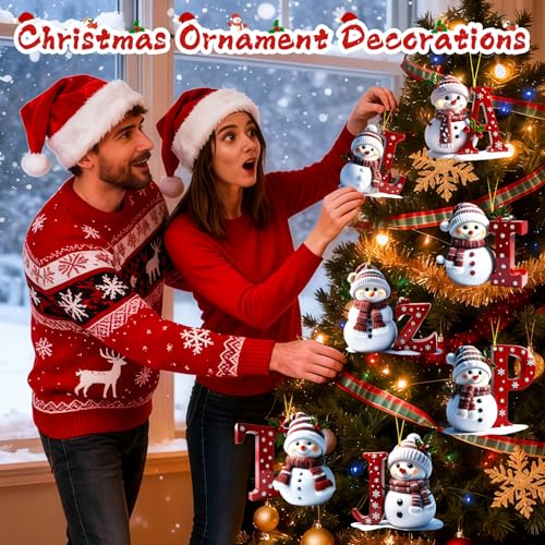 Personalized Snowman Christmas Ornaments | Custom Letter Hanging Decor