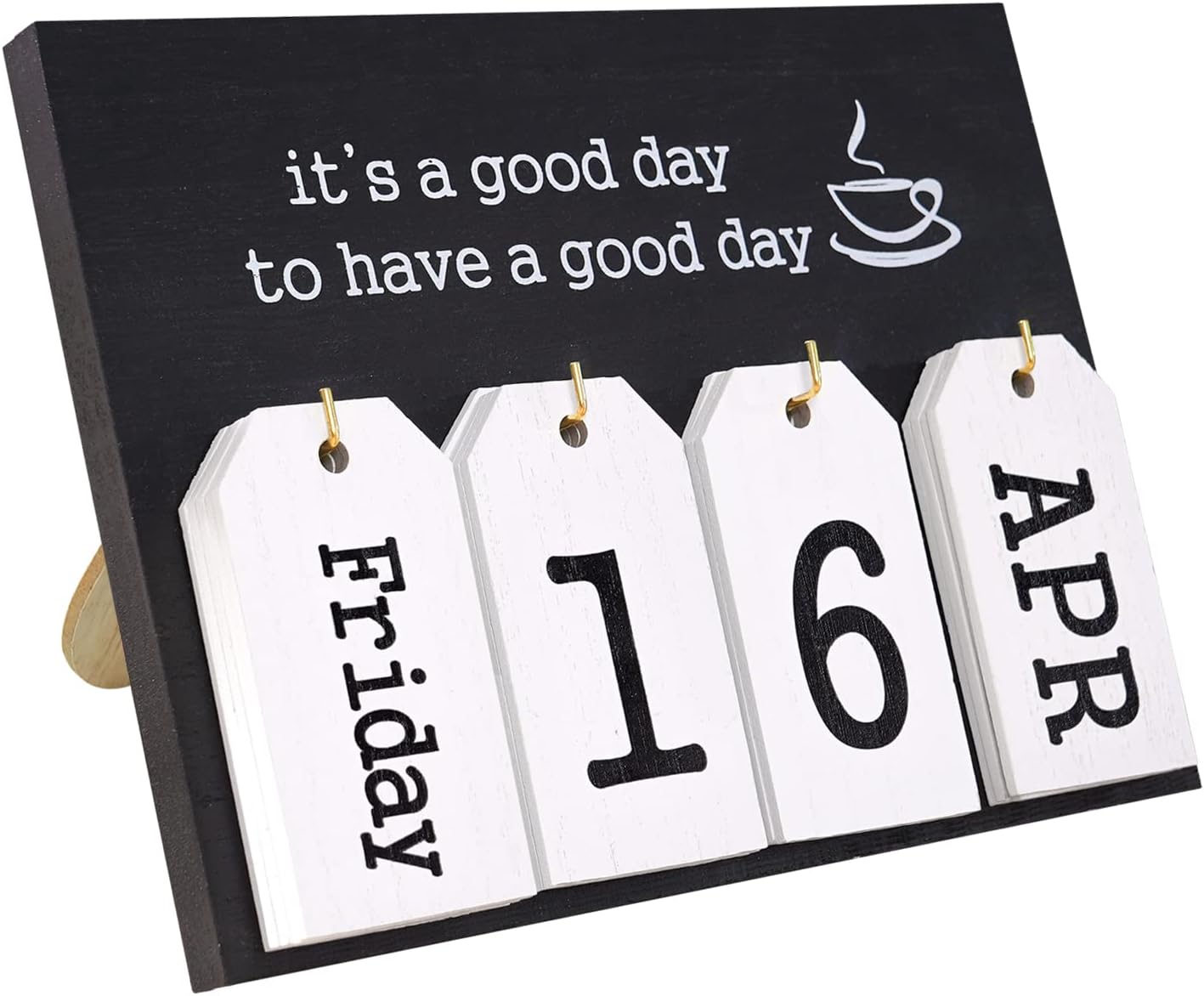 Notakia Wooden Desk Calendar - Vintage Perpetual Flip Calendar with Month & Day Display (Black)