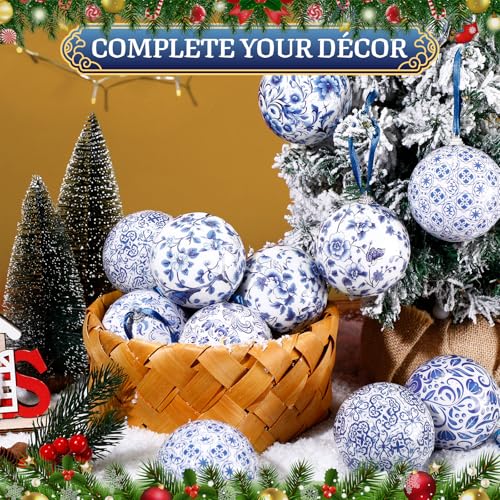 Blue and White Chinoiserie Christmas Ornaments 16 Pack - 3 Inch Holiday Decor