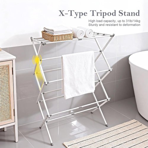 Foldable Clothes Drying Rack - Portable Indoor Laundry Drying Rack with 4 Hangers | 41"x29"x14", White