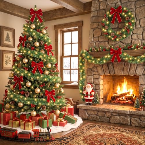 Prelit Christmas Garland with 60 LEDs - Warm White, 19.7 ft Lighted Decoration