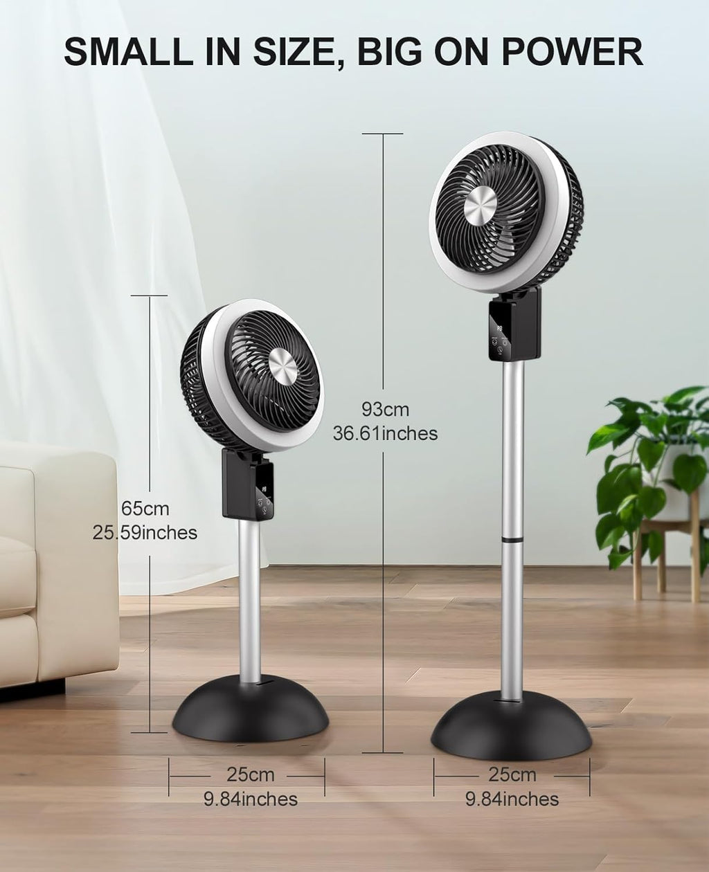Skiennix Portable Standing Fan - 10000mAh Rechargeable Battery | 8 Speeds, 90° Oscillation, Adjustable Height