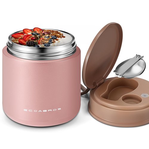 eedabros 15.2oz Kids Vacuum Insulated Food Jar – 316 Stainless Steel Soup Thermo for Hot Food – Leakproof Wide Mouth for School, Kids, Teens & Adults (Pink)