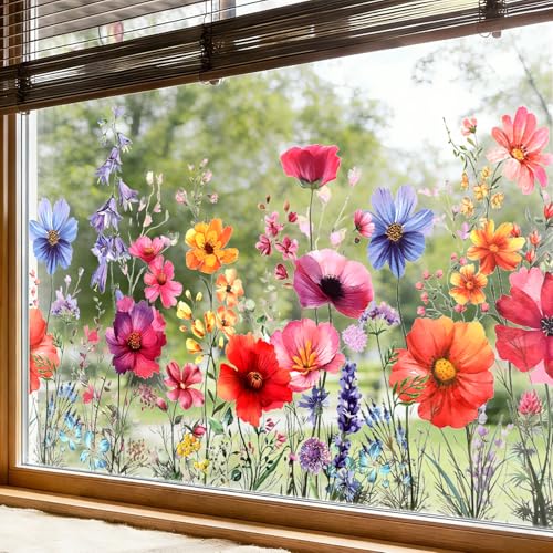 GEEHUA Wildflower Window Privacy Film, Double-Sided Floral Static Cling