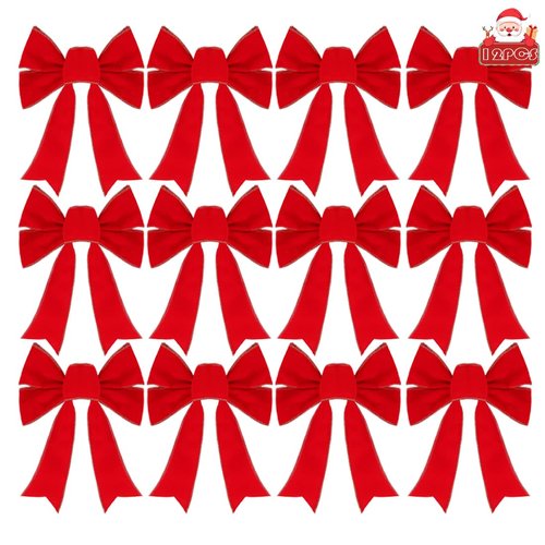 Frekkoy Christmas Bows - 12Pcs Christmas Red Velvet Bows 9''x13'' Packaged in a Box, Perfect for Gift Wrapping, Tree, Wreath, Gifts & Home Christmas Decorations