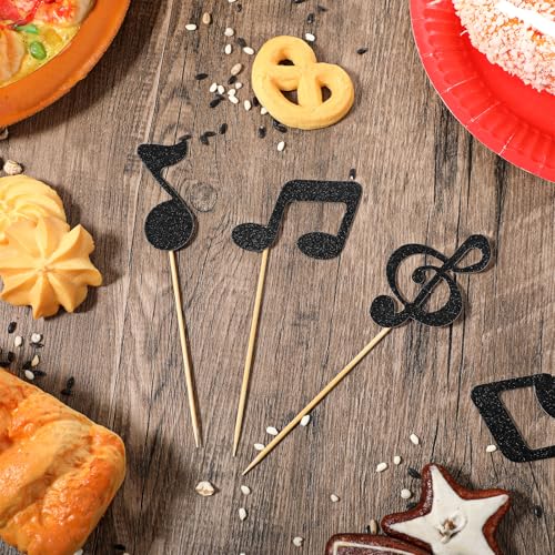 Black Glitter Musical Note Cupcake Toppers 30pcs for Music Parties