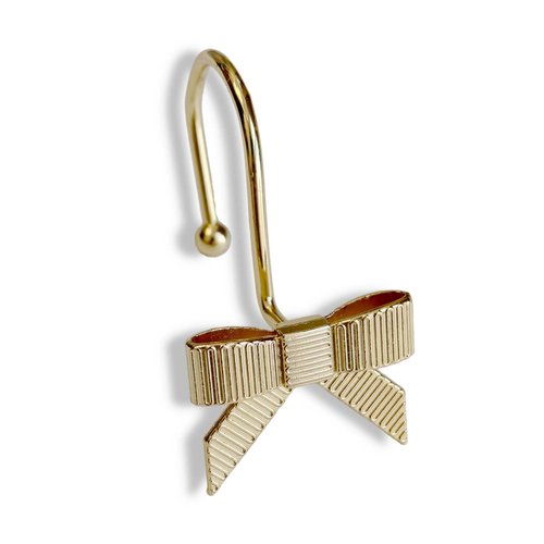 Dylrauoza Shower Curtain Hooks, Gold Bow Metal Rust Proof, 12 Pack Decorative Shower Rings for Bathroom