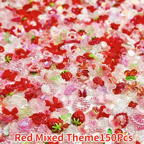 150 Pcs 3D Resin Nail Charms Assorted Flatback Floral and Fruit Gems