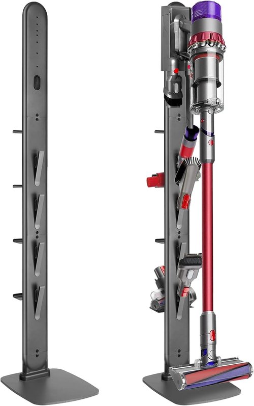 Haturi Premium Vacuum Stand - Space-Saving Metal Holder for Dyson V15, V12, V11, V10, V8, V7, V6 | 4 Hooks & 4 Shelves