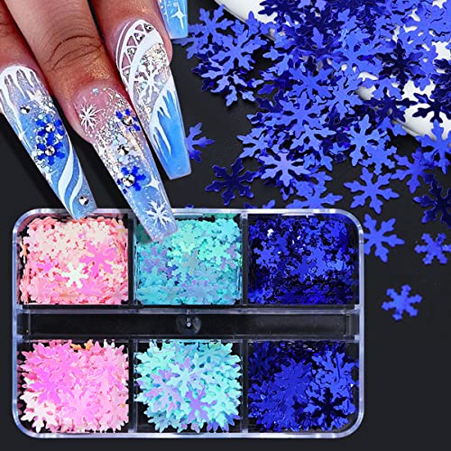 Blue Snowflake Nail Art Sequins 6 Grids Winter Glitter Charms