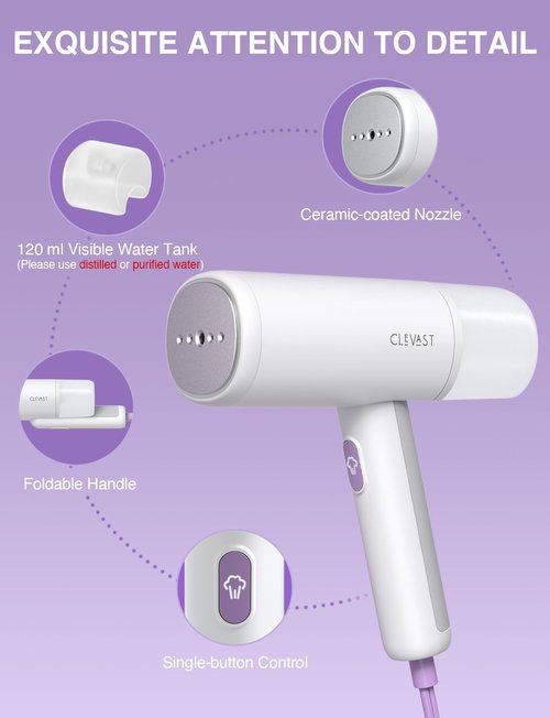 CLEVAST Portable Garment Steamer - Handheld Travel Size Wrinkle Remover with Fast 30-Second Heat Up