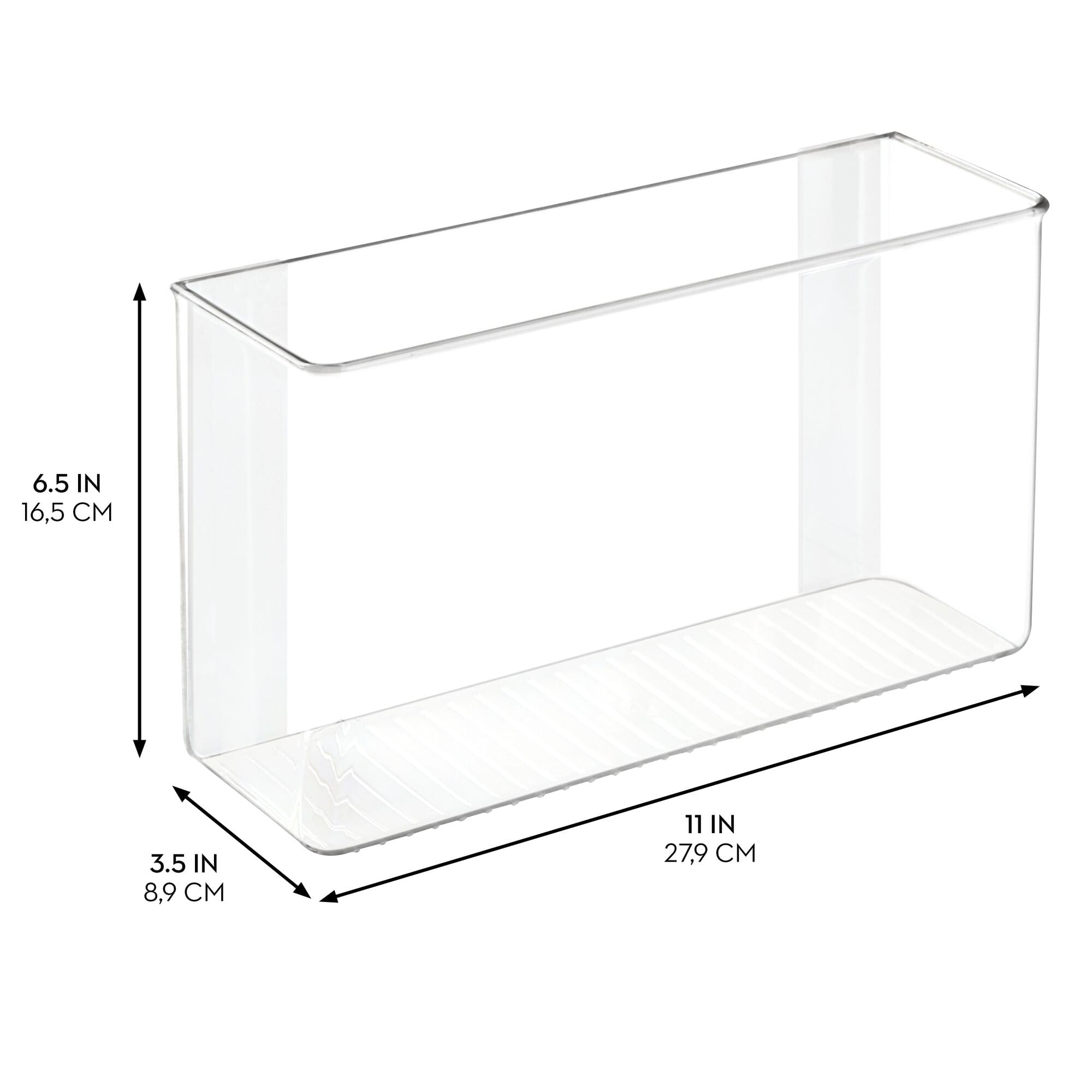 iDesign AFFIXX Plastic Wall Mount Organizer for Kitchen Bathroom, Office, Bedroom, Garage, Craft Room, 3.5" x 11" x 6.5", Clear