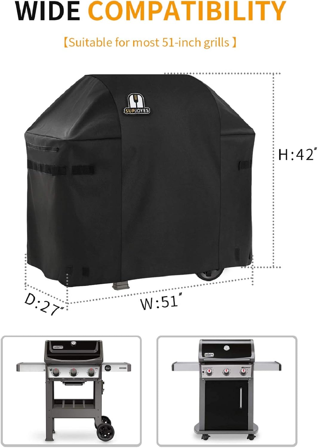 SUPJOYES Gas Grill Cover - Heavy Duty Waterproof Protection for Weber Spirit II 310 | 51 Inch