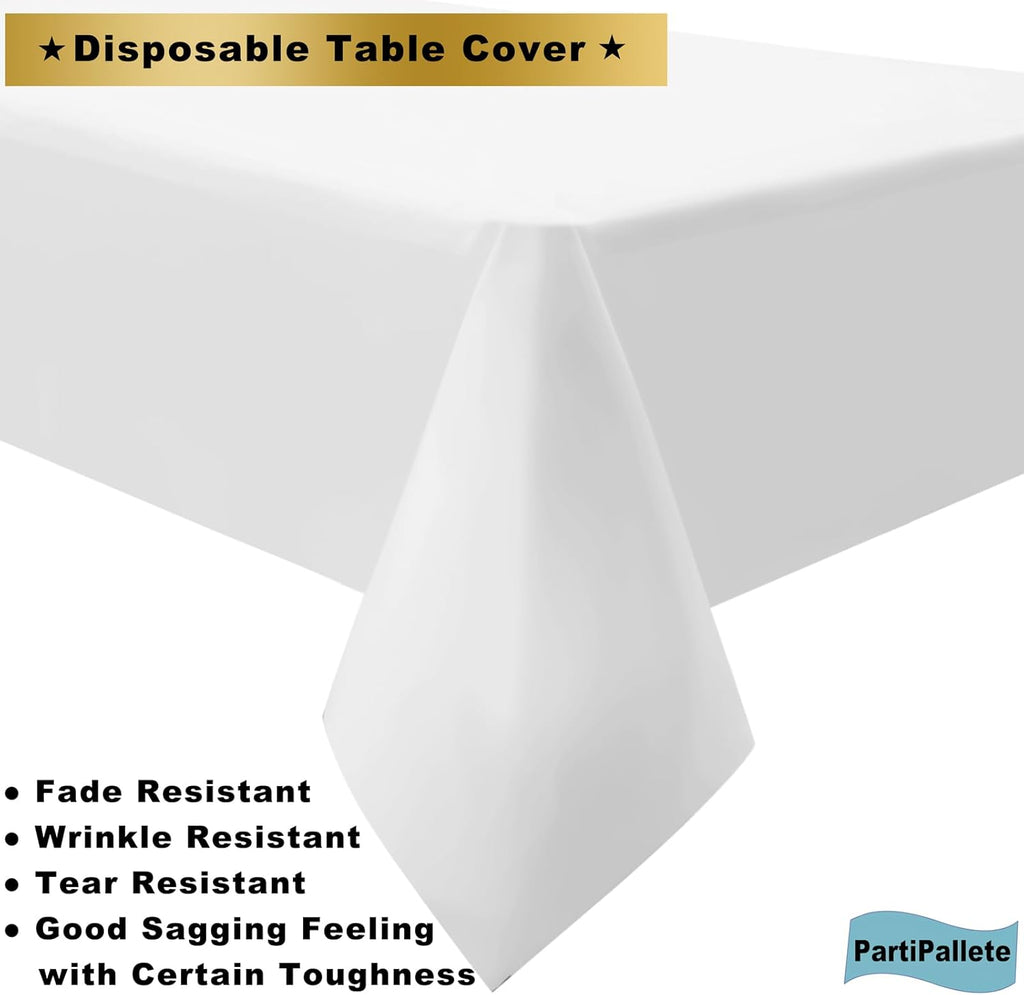 Skiennix Premium Disposable White Tablecloths - 3-Pack 54" x 108" for Parties & Events