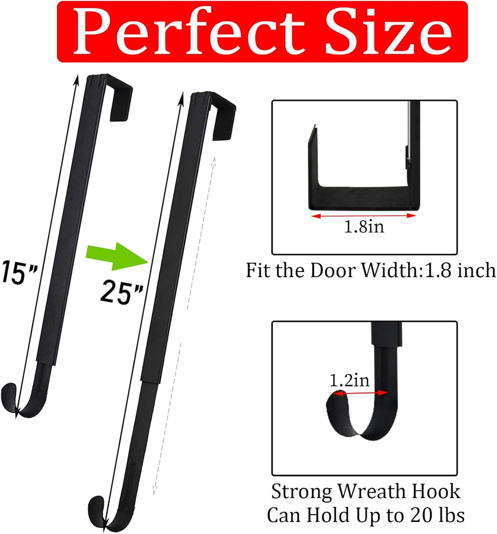 Skiennix Wreath Hanger - Adjustable 15" to 25" for Christmas & Fall Door Decorations | Black