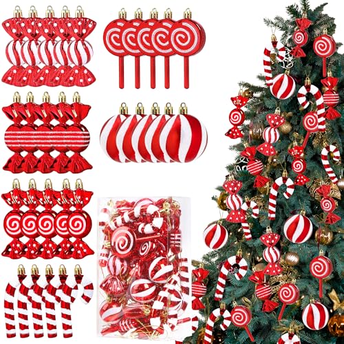 Christmas Candy Cane Lollipop Ornaments for Tree - Red 30Pcs Xmas Decor