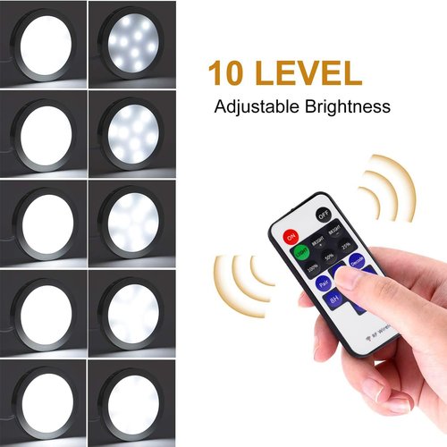 AIBOO Linkable Under Cabinet LED Lighting Kit 12V Slim Dimmable LED Puck Lights with Wireless Controller & UL Listed Wall Plug for Under Counter Lights, Display, Book Case Lighting(6 Pcs, 6000K)