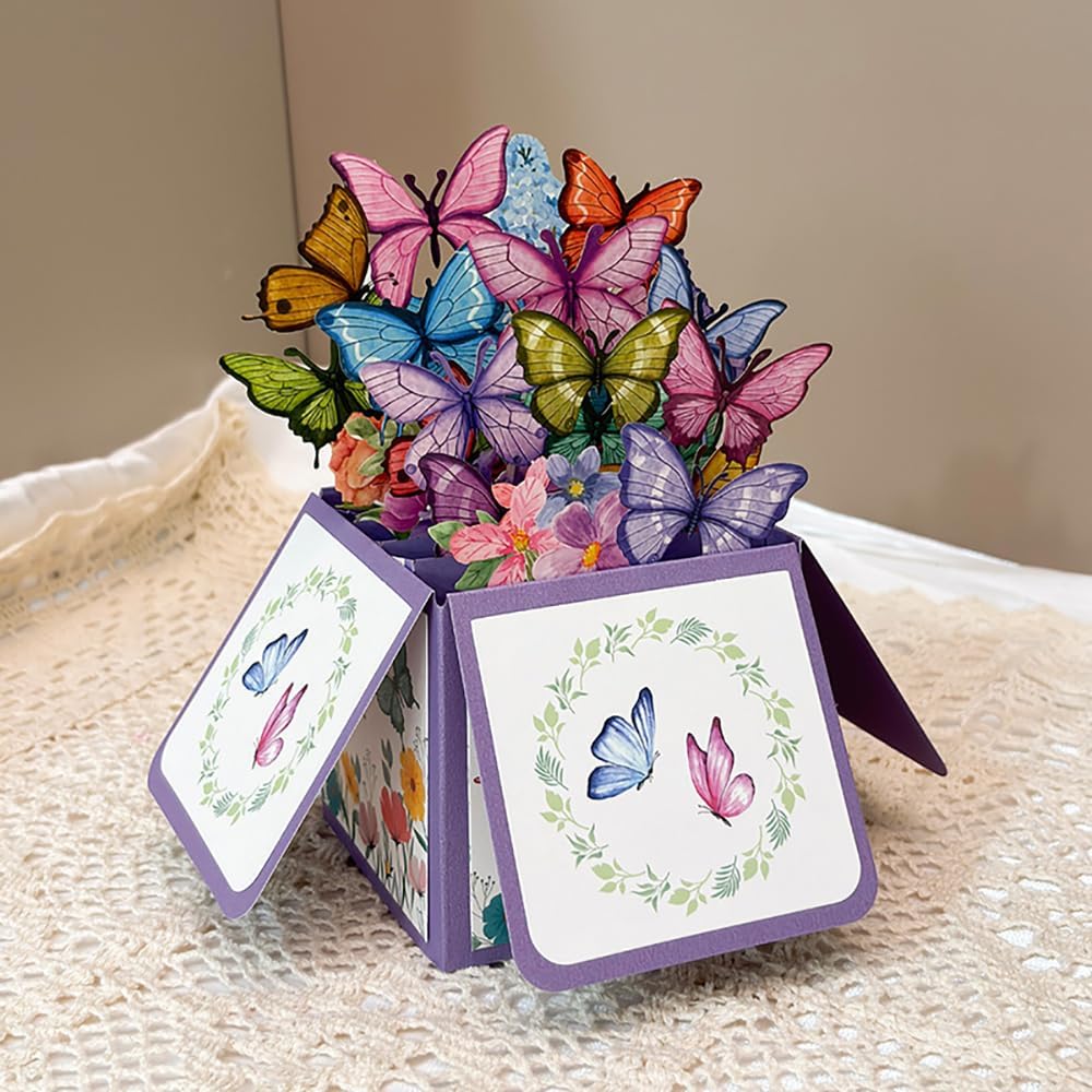 Regine Switzerland Pop-Up Greeting Cards - Butterfly & Bouquet Design with Envelopes | Perfect for Family & Friends