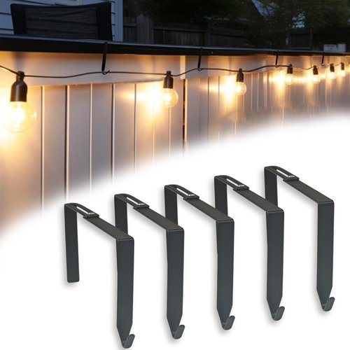 5 Pack No-Drill Cinder Block Wall String Light Hangers,[4.3"-8" Adjustable][Damage-Free Duty Metal Hooks Clips] for Outdoor String Lights, Christmas Decorations, Patio, Garden Fence & Brick Walls
