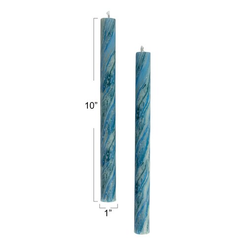 Creative Co-Op Marbled Taper Candles in Box, Blue, Set of 2