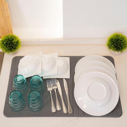 LIFSEZY- Large Stone Drying Mat for Kitchen Counter – Quick Dry Stone Mat Kitchen Accessory, Diatomaceous Earth Mat for Sink, Dishes, and Utensils, Gray.
