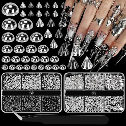 FINGCRO 3D Metal Punk Nail Studs & Spikes - Mixed Sizes Alloy Rivets