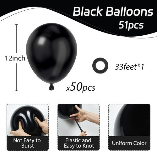 Awenztech Black Balloons - 12 Inch Latex Party Balloons | 50 Pack for Graduation & Halloween Decor