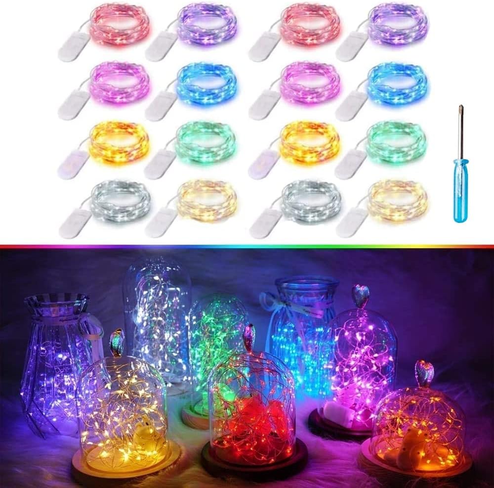 SunKite LED Fairy String Lights - 20 Waterproof Lights on 6.6 Ft Silver Copper Wire | 16 Color Options for Weddings & Parties