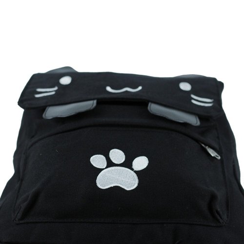 DemonChest Black College Cute Cat Embroidery Canvas School Backpack Bags for Kids Kitty(White)